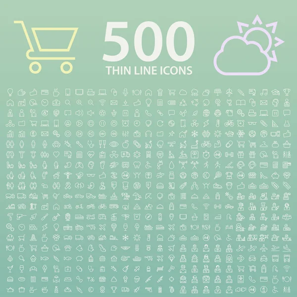 Set of 500 Standard Universal Minimal Modern Thin Line White Icons on Color Background — Stock Vector