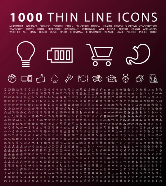 Set de 1000 Iconos Negros Elegantes Simples y Minimales Aislados. Elementos vectoriales sobre fondo oscuro — Vector de stock