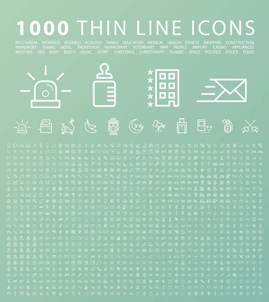 Set de 1000 Iconos Negros Elegantes Simples y Minimales Aislados. Elementos vectoriales sobre fondo verde — Vector de stock