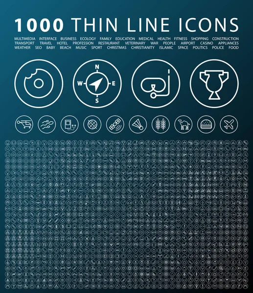 Set de 1000 iconos de trazo blanco elegante moderno minimalista aislado en botones circulares sobre fondo de color — Vector de stock