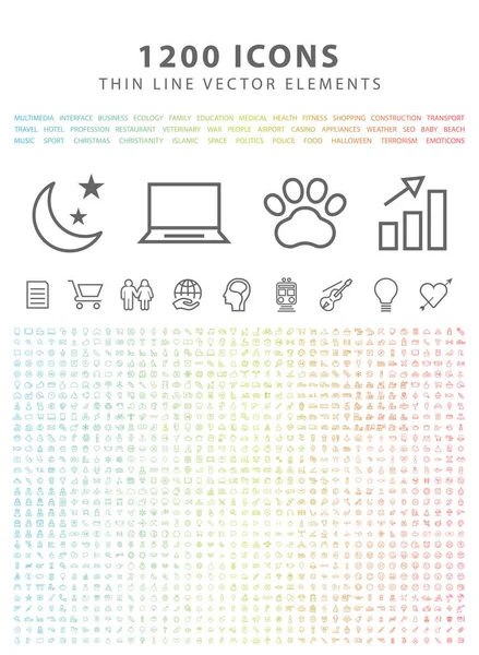 Set von 1200 qualitativ hochwertigen Universal Standard Minimal Simple Thin Line Icons auf weißem Hintergrund — Stockvektor