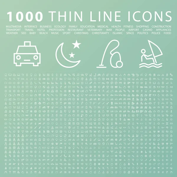 Set di 1000 icone della linea sottile bianca elegante moderna universale minimale su sfondo a colori — Vettoriale Stock