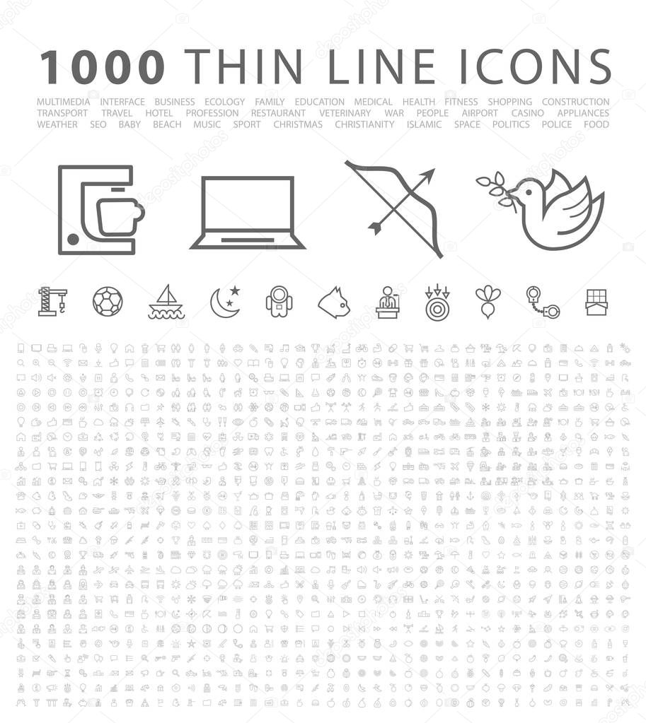 Set of 1000 Isolated Minimal Modern Simple Elegant Black Icons. Vector Elements on White Background
