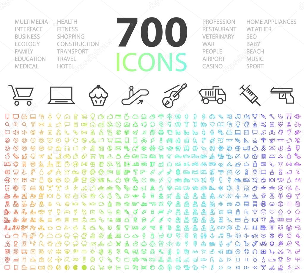 Set of 700 Minimal Modern Universal Standard High Quality Thin Line Icons on White Background