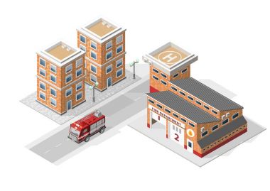 Beyaz arka plan üzerinde izole vektör itfaiye istasyonu