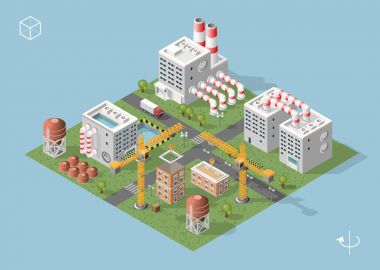 İzole edilmiş Yüksek Kalite Beyaz Arkaplanda Isometric Şehir Elementleri
