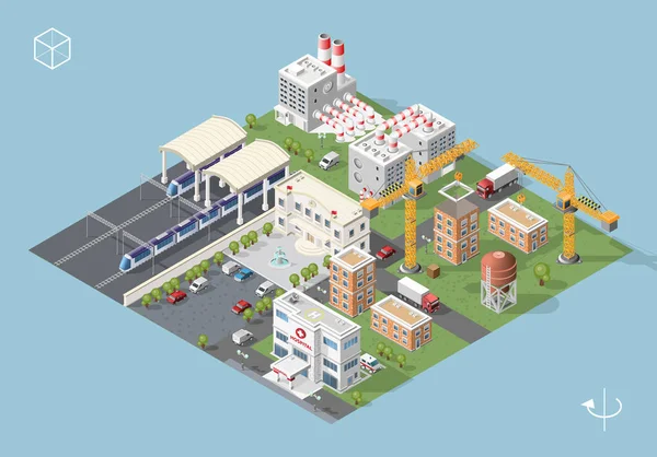 Set of Isolated High Quality Isometric City Elements. Гавань с тенями на голубом фоне — стоковый вектор