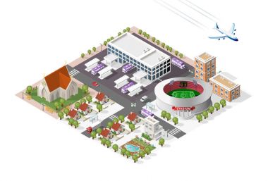 İzole edilmiş Yüksek Kalite Isometric Şehir Elementleri. Beyaz Arkaplanda Gölgeli Liman