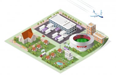 İzole edilmiş Yüksek Kalite Isometric Şehir Elementleri. Beyaz Arkaplanda Gölgeli Liman