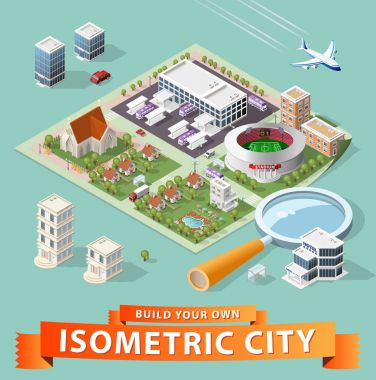 İzole edilmiş Yüksek Kalite Isometric Şehir Elementleri. Beyaz Arkaplanda Gölgeli Liman