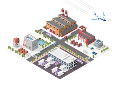 İzole edilmiş Yüksek Kalite Isometric Şehir Elementleri. Beyaz Arkaplanda Gölgeli Liman