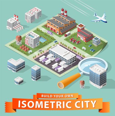 İzole edilmiş Yüksek Kalite Isometric Şehir Elementleri. Beyaz Arkaplanda Gölgeli Liman