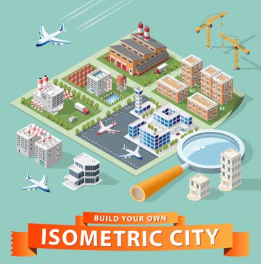 İzole edilmiş Yüksek Kalite Beyaz Arkaplanda Isometric Şehir Elementleri