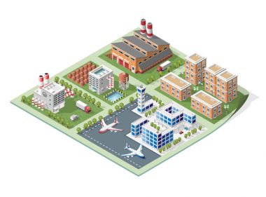 İzole edilmiş Yüksek Kalite Beyaz Arkaplanda Isometric Şehir Elementleri