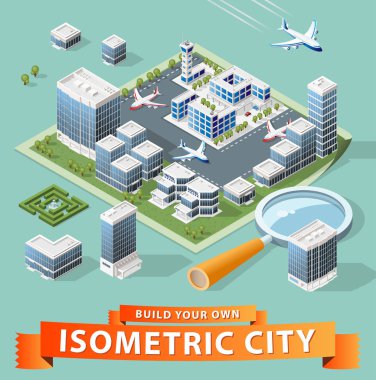 İzole edilmiş Yüksek Kalite Beyaz Arkaplanda Isometric Şehir Elementleri