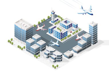 İzole edilmiş Yüksek Kalite Beyaz Arkaplanda Isometric Şehir Elementleri