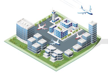 İzole edilmiş Yüksek Kalite Beyaz Arkaplanda Isometric Şehir Elementleri