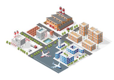 İzole edilmiş Yüksek Kalite Beyaz Arkaplanda Isometric Şehir Elementleri