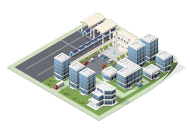 İzole edilmiş Yüksek Kalite Beyaz Arkaplanda Isometric Şehir Elementleri