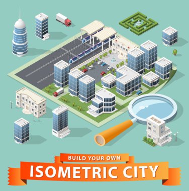 İzole edilmiş Yüksek Kalite Beyaz Arkaplanda Isometric Şehir Elementleri