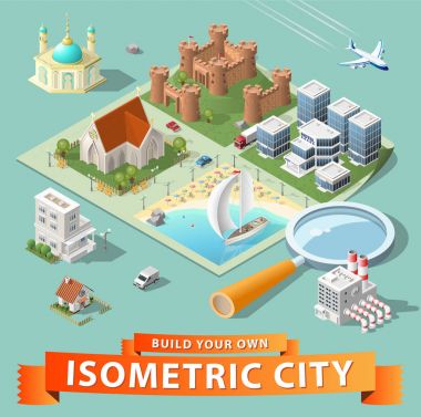 Kendi Isometric şehrini kur. Vektör Ögeleri