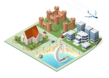 İzole edilmiş Yüksek Kalite Beyaz Arkaplanda Isometric Şehir Elementleri