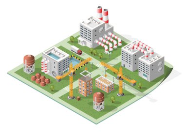 İzole edilmiş Yüksek Kalite Beyaz Arkaplanda Isometric Şehir Elementleri