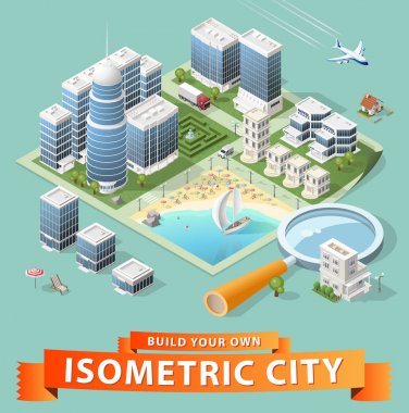 Kendi Isometric şehrini kur. Vektör Ögeleri