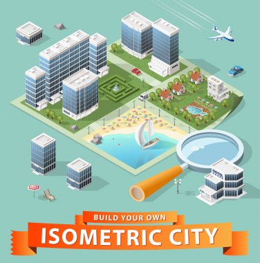 Kendi Isometric şehrini kur. Vektör Ögeleri