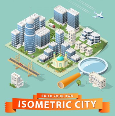 Kendi Isometric şehrini kur. Vektör Ögeleri