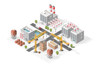 İzole edilmiş Yüksek Kalite Beyaz Arkaplanda Isometric Şehir Elementleri