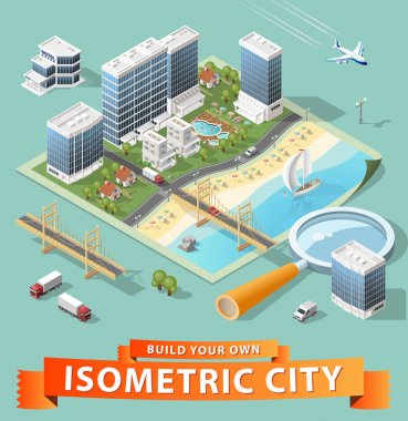 İzole edilmiş Yüksek Kalite Isometric Şehir Elementleri 