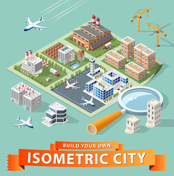 Set of Isolated High Quality Isometric City Elements on White Background — Stock Vector