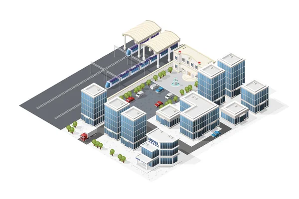 Conjunto de elementos aislados de ciudad isométrica de alta calidad sobre fondo blanco — Vector de stock