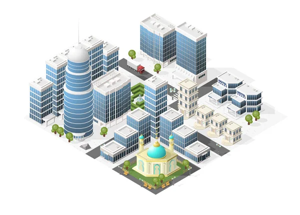 Set of Isolated High Quality Isometric City Elements on White Background — Stock Vector