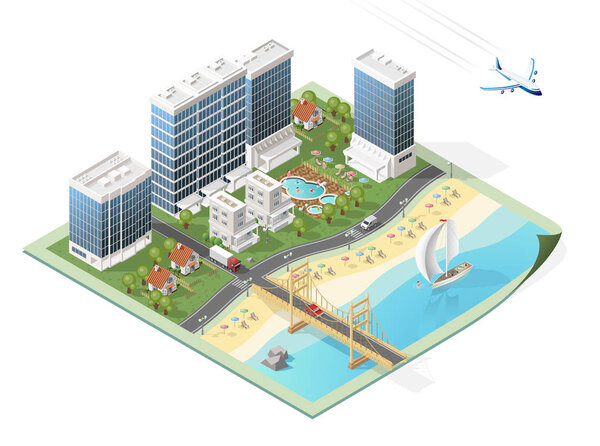 Постройте свой изометрический город. Векторные элементы. Белый фон
.