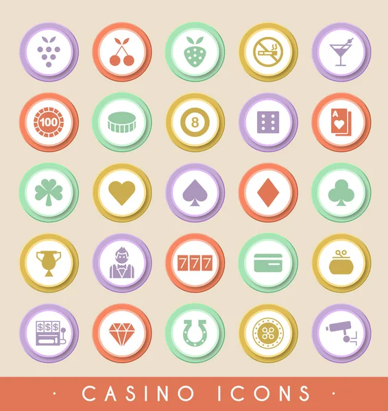 Conjunto de iconos del casino en botones de colores circulares. Elementos aislados vectoriales — Archivo Imágenes Vectoriales