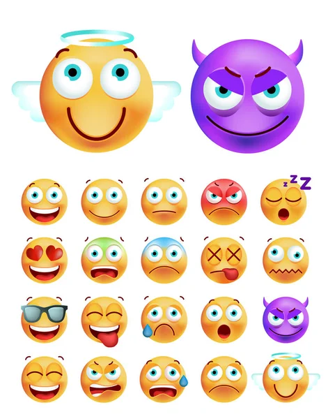 Conjunto de Emoticones lindos sobre fondo blanco. Ilustración vectorial aislada — Vector de stock