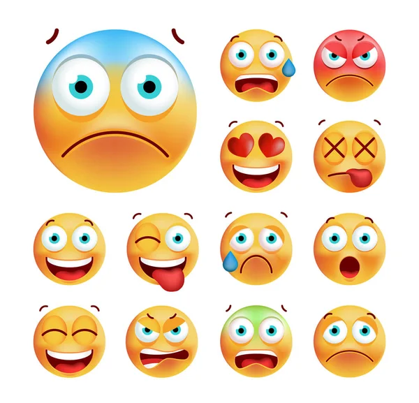 Set van leuke Emoticons op witte achtergrond. Geïsoleerde vectorillustratie — Stockvector