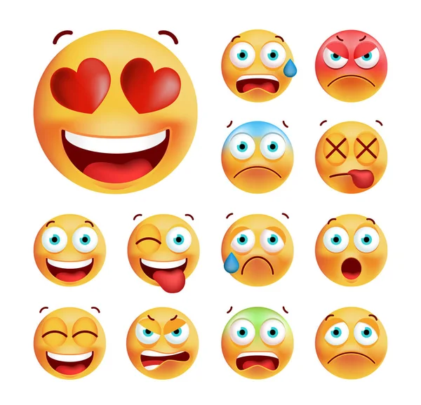 Set of Cute Emoticons on White Background. Isolated Vector Illustration — Stock Vector