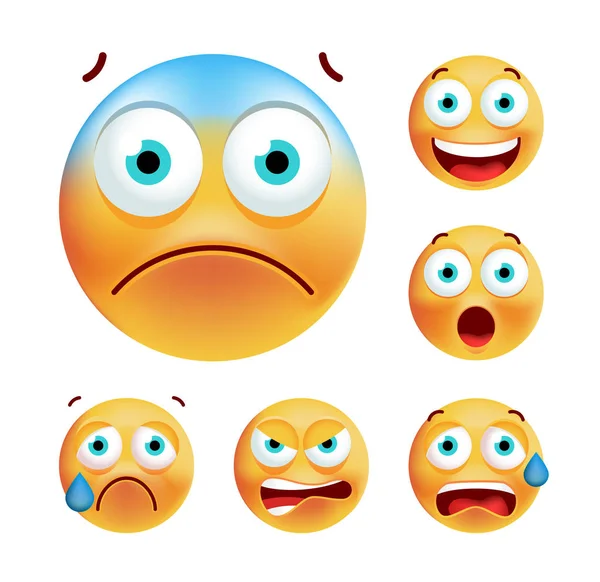 Σύνολο των χαριτωμένο Emoticons σε άσπρο φόντο. Απομονωμένη διανυσματικά εικονογράφηση — Διανυσματικό Αρχείο