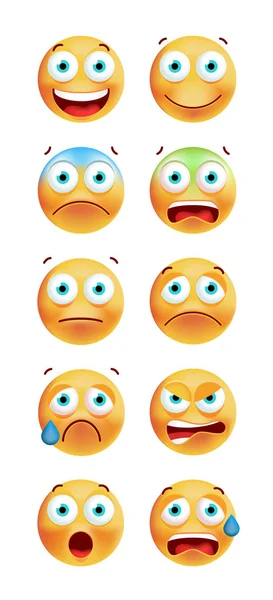 Conjunto de Emoticones lindos sobre fondo blanco. Ilustración vectorial aislada — Vector de stock