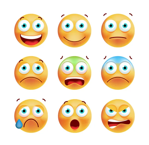 Set of Cute Emoticons on White Background. Isolated Vector Illustration — Stock Vector