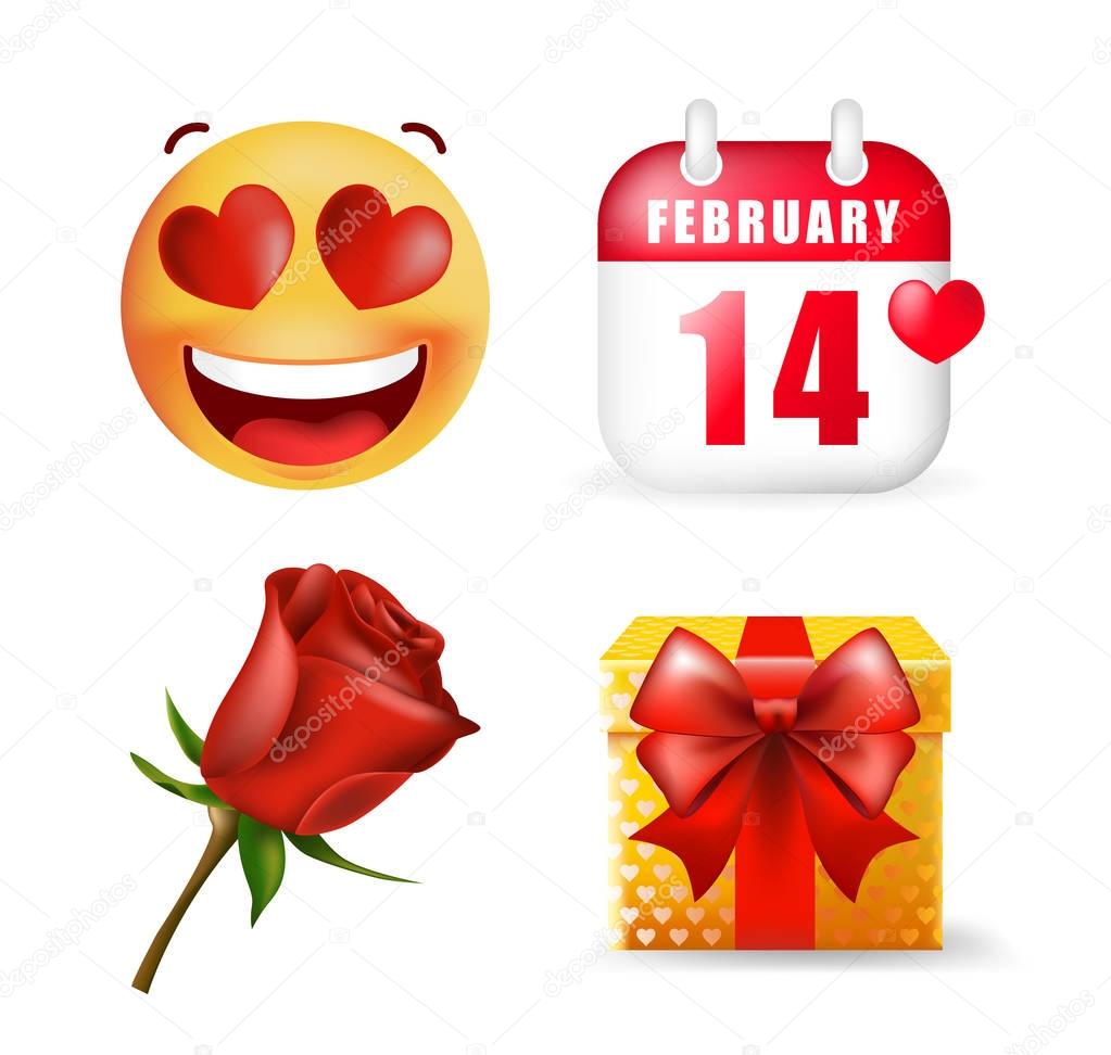 Cute Valentine's Day Elements on White Background. Isolated Vector Illustration 