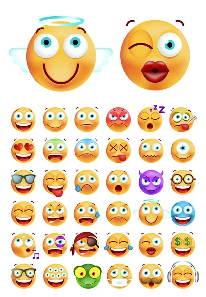 Set van leuke Emoticons op witte achtergrond. Geïsoleerde vectorillustratie — Stockvector