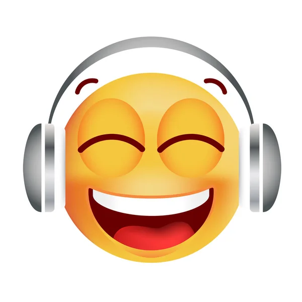 Cute Emoticon Écouter de la musique sur fond blanc. Illustration vectorielle isolée — Image vectorielle
