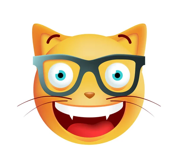 Cute Emoticon Cat with Glasses on White Background. Isolated Vector Illustration — Stock Vector