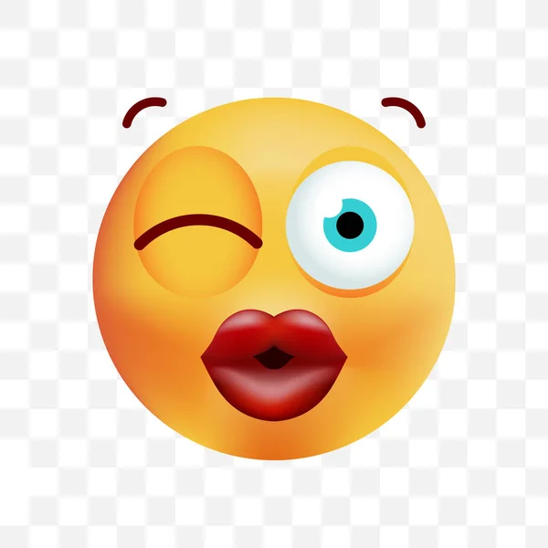 Cute Kissing and Winking an Eye Emoticon on White Background. Изолированная векторная иллюстрация — стоковый вектор