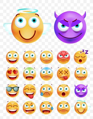 Beyaz arka plan üzerinde şirin ifadeler kümesi. İzole vektör çizim