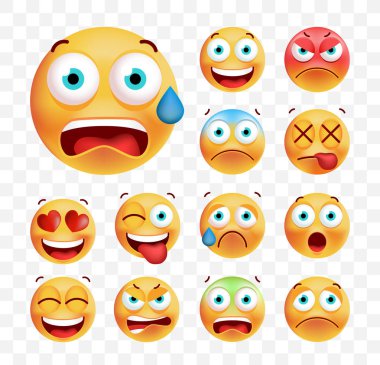 Beyaz arka plan üzerinde şirin ifadeler kümesi. İzole vektör çizim 